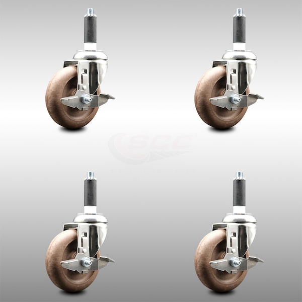 Service Caster 4 Inch 316SS High Temp Glass Filled Nylon 3/4 Inch Stem Caster Set Brake SCC SCC-SS316EX20S414-GFNSHT-TLB-34-4 - main